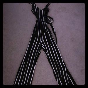 Wide leg striped jump suit